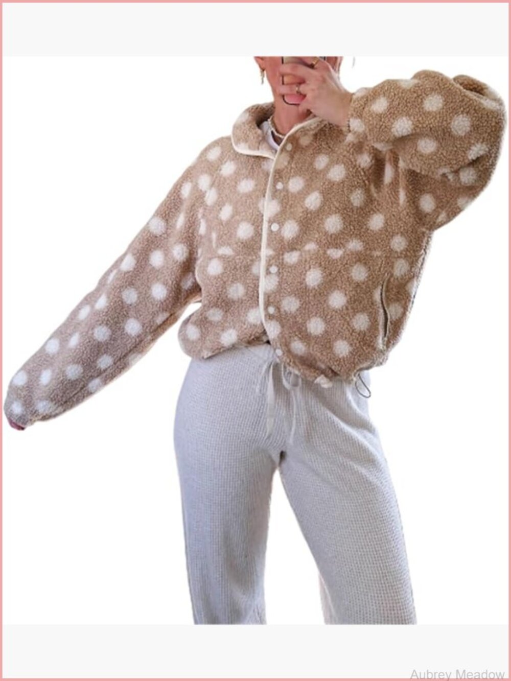 Fleece Fuzzy Jacket Polka Dot Long Sleeve Winter Fluffy Coats Button Down